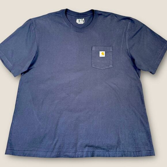 Carhartt Mens Short Sleeve Loose Fit Pocket T Shirt Crew Neck Size 2XL Dark Navy - Picture 1 of 10